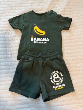 Sugar Dark Green Banana Graphic Tee and Shorts Set
